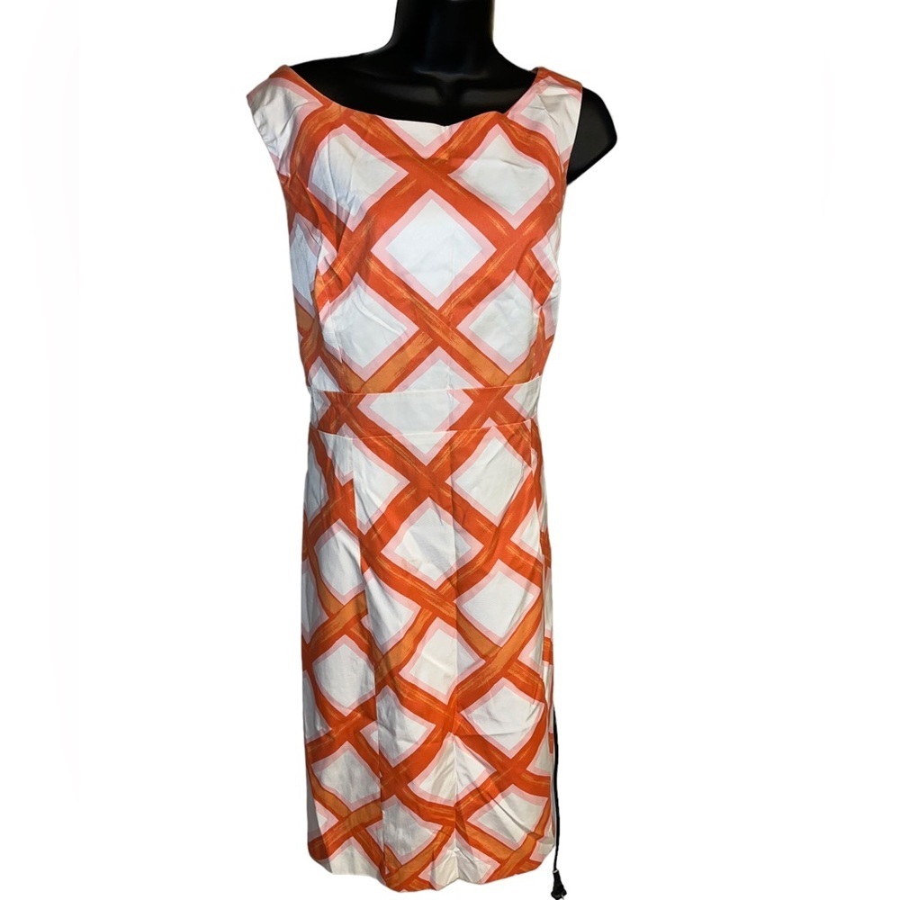 Merona Lined Zipper Side Block Print Midi Dress sz 16